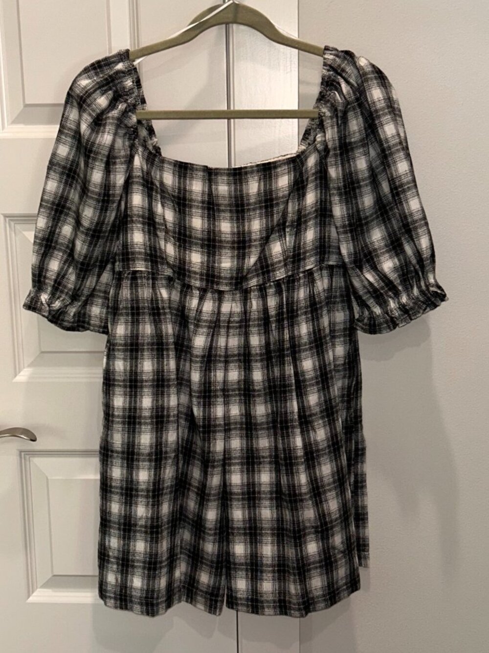 VICI Puff Sleeve Plaid Romper